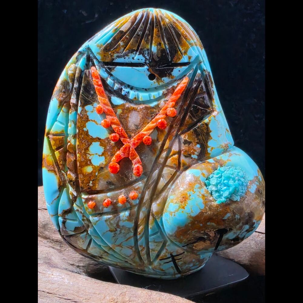 Authentic Zuni Turquoise & Coral Pregnant Corn Mother Fetish – Vickie Quandelacy